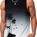 Men's Graphic Tank Tops Sleeveless Muscle Shirts Beach Hawaiian Coconut Tree Patriotic Tank Tops (XX-Large, Black+ white)