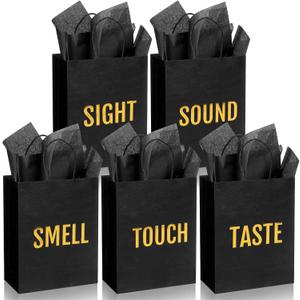 Kolldenn 5 Senses Gift Bags for Him for Her with 10 Pcs Tissue Paper, Paper Bags with Handles Five Senses Gifts for Valentines Christmas Birthday Wedding Anniversary(Black,8.3 x 4.3 x 10.6 Inch)