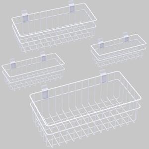 4 Pack Large Slatwall Baskets Set, Ventilated Metal Hanging Storage Slat Wall Basket, Mounted Slatwall Accessories for Garage Storage Organizing Display on Slatwall Panels Bins (White)