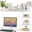 Snughome Desk Shelf, 44.9" Large Desktop Organizer Shelf, Desk Hutch for Monitor, 4 Tier Display Rack, Wooden Desktop Bookshelf Storage Rack for Home Office Dorm (White)