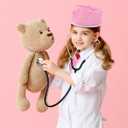Meland Doctor Costume for Girls - Kids Scrubs with Lab Coat & Carry Bag, Doctor Dress Up for Halloween, Career Day Role Play (Pink, 7-8 Years)