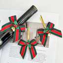 12 Christmas Tree Bows Decoration Red Green Striped Bowknot with Bell Xmas Bow Hanging Ornament for Christmas Holiday Party Home Outdoor Indoor Decoration Supplies