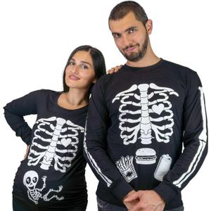 Men's Glow in The Dark Skeleton Ribcage Long Sleeve Shirt Halloween Costume Glowing tee (Mens XX-Large)