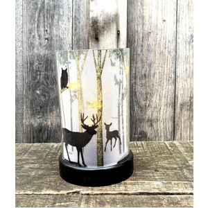 Rustic Deer LED Lantern Tabletop Wildlife Silhouette Forest Scene Night Light Cabin Lodge Lighting Decor