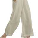 ECUPPER Womens Cotton Cropped Pants Loose Fit Wide Leg Capri Casual Plus Size Elastic Waist Trousers (12-14, Natrual)