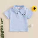 Toddler Baby Boy Shirt Golf Stripes Short Sleeve Button Down T-Shirt Tops Cute Infant Casual Tee Summer Clothes (Blue)
