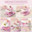 5-in-1 Foldable Baby Walker,Music and Lights Baby Walker with Wheels,Height Adjustable Infant Walker, with Activity Center, Rocker, Bouncer,Push Walker & Feeding Tray for Babies 6-18 Months (Pink)