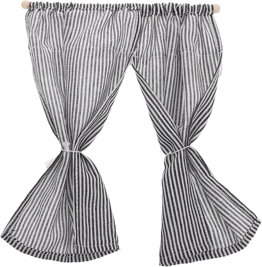 Toyvian Striped Miniature Curtains for Dollhouse Scale Small Drapes Elegant Design for Dollhouse Accessories and Home Decor Versatile Mini Window Treatments