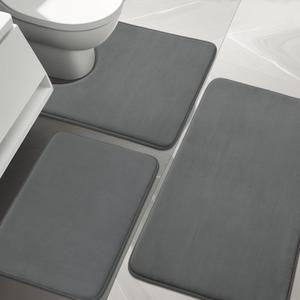 YIHOUSE Bathroom Rug Sets 3 Piece, Memory Foam Bath Mat, Non Slip Super Absorbent Soft Bathroom Mats, Machine Washable Bathroom Floor Mats Sets for Sink,Tub, Shower and Toilet,Dark Grey