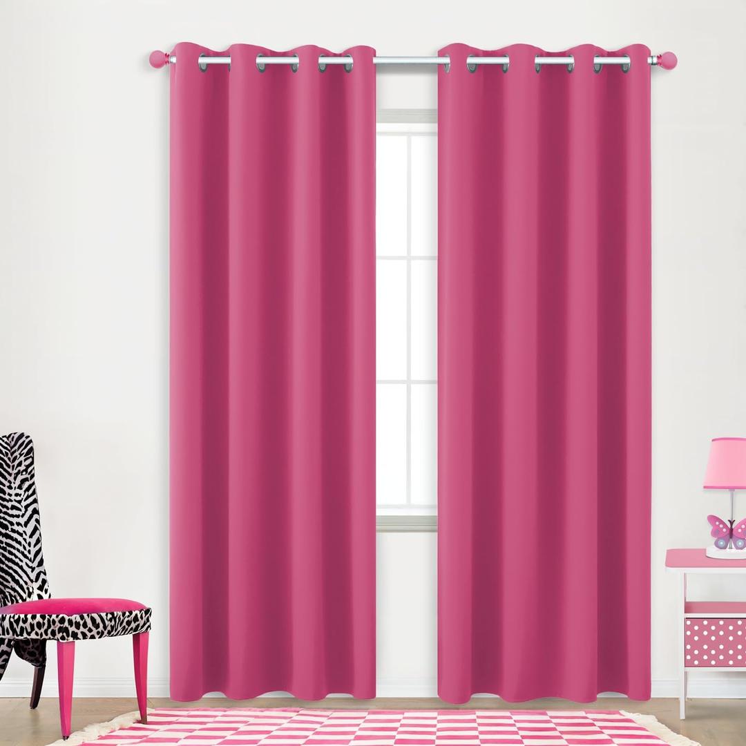 KOUFALL Hot Pink Curtains 2 Panels,Blackout Room Darkening Curtains for Girls Bedroom,84 Inches Long