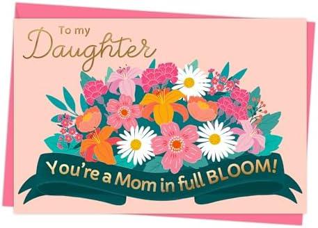 Honeyplum Mothers Day Card For Daughter With Envelope - Bright & Colorful Floral Design With Gold Foil Lettering - 4 x 6 Inches, Pack of 13