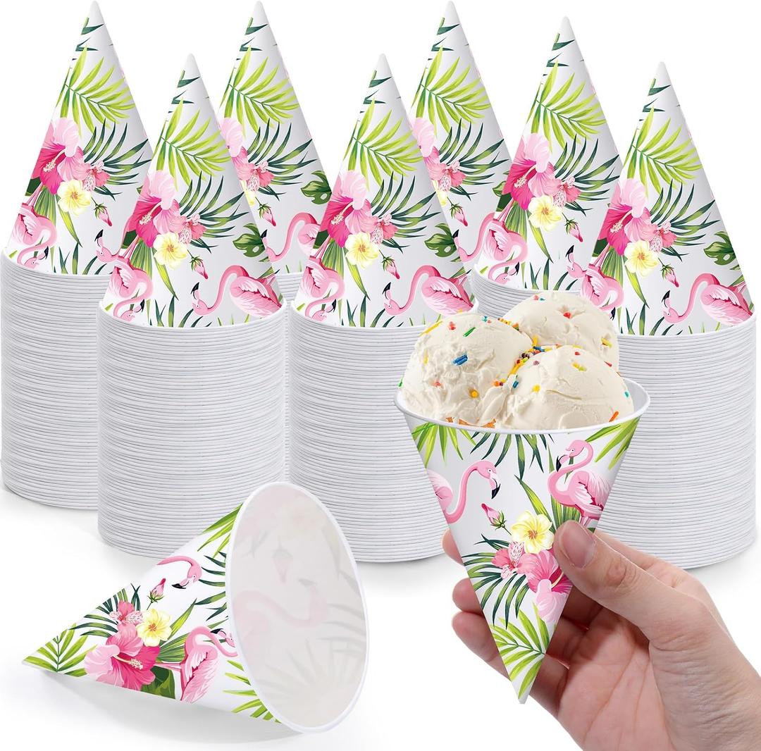 2 x Ceenna 100 Pcs 6 oz Flamingo Snow Cone Cups Hawaiian Disposable Leakproof Shave Ice Cream Cups for Slush Sorbet Tropical Luau Paper Bowls for Summer Wedding Birthday Party Treats Supplies