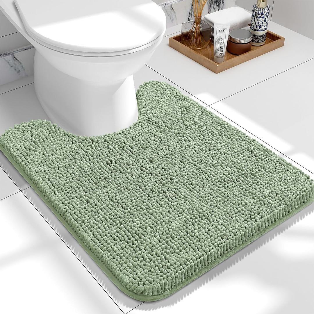 OLANLY Toilet Rugs U-Shaped 24x20, Extra Soft Absorbent Chenille Contour Bathroom Rugs for Toilet, Dry Quickly, Machine Washable, Non-Slip Bath Mat, Sage Green OLANLY Toilet Rugs U-Shaped 24x20, Extra Soft Absorbent Chenille Contour Bathroom Rugs for Toilet, Dry Quickly, Machine Washable, Non-Slip Bath Mat, Sage Green