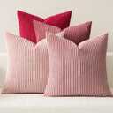 MIULEE Boho Farmhouse Throw Pillow Covers 18x18 Inch Set of 4 Romantic Modern Decorative Cushion Covers Spring Corduroy Home Decor for Feminine Valentines Couch Bed Sofa Living Room Aesthetic Pink