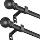 Curtain Rods for window 32 to 120,2 Pack Black 5/8 inch Splicing, Single Window Curtain Rod Set with Brackets, Decorative Blackout Metal Curtain Rods