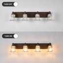 Vintage 4-Light Bathroom Vanity Light, Oil Rubbed Bronze Bathroom Light Fixtures with Floral Clear Glass Shades, Antique Wall Sconce Fixtures for Dressing Table, Bedroom