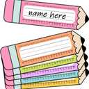 3 x 36 Pcs Pencil Desk Name Tags for Classroom 14.5 x 4 inch Pastel Pencil Name Plates for Desk Pastel Nameplates Decor Teacher Student Crayon Nametags Labels Back to School Supplies