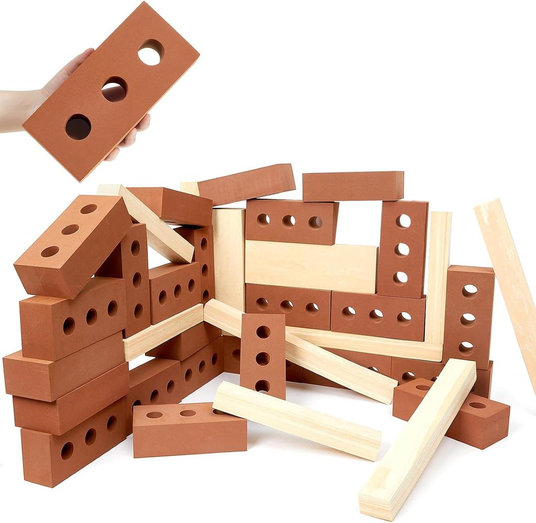 Deekin Large 37 Pcs Foam Brick Building Blocks, Red
