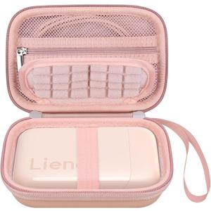Elonbo Carrying Case for Liene 2x3 Photo Printer, Portable Mini Color Instant Print Digital Camera Hard Travel Bag, Smartphone Picture Printer Storage Holder, Mesh Pocket Fits Photo Paper Cable,Pink+