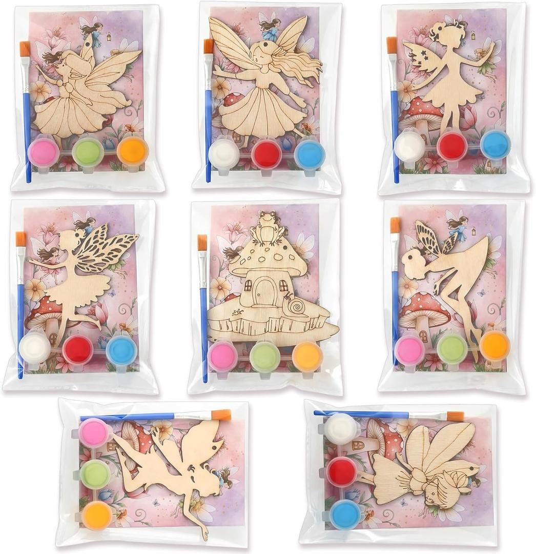 Saypacck 24 Pcs Fairy Party Favors Wooden Painting Craft Kits Birthday Party Supplies with Organza Bag for Goodie Bags Fillers Adult Thank You Gifts