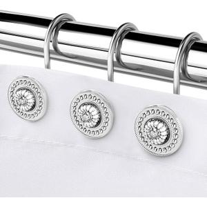 Silver Shower Curtain Hooks, Rust Proof Shower Curtain Rings for Bathroom, Metal Decorative Shower Curtain Hooks Hangers for Shower Curtain Rod, Shower Hooks for Shower Curtain Set of 12 Chrome