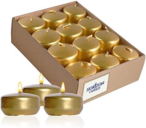 Horizon - Unscented 24 Piece Floating Candles for Parties | 2" Dripless and Smokeless Floating Candles with 5 Hours Burning Time for Centerpieces at Wedding, Pool, Home Decor | Metallic Gold Horizon - Unscented 24 Piece Floating Candles for Parties | 2" Dripless and Smokeless Floating Candles with 5 Hours Burning Time for Centerpieces at Wedding, Pool, Home Decor | Metallic Gold