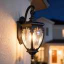 Porch Lights Outdoor Wall Lights Exterior Sconce Light Fixtures | 18.7" Aluminum Outdoor Wall Lantern with Seeded Glass, Waterproof Black Exterior Light Fixtures for Porch House Outside Patio