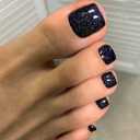 Square Press on Toenails Short Fake ToeNails with Glitter Designs Dark Blue Nail Press ons Glossy Glue on Tonails Summer False Toenails Full Cover Artificial Stick on Nails for Women 24Pcs