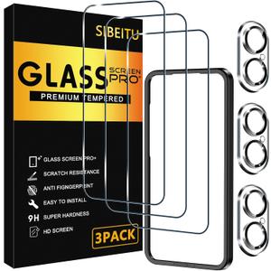 SIBEITU 3 Pack Screen Protector for iPhone 17 with 3 Pack Camera Lens Tempered Glass Protector + Installation Frame, 6.3 Inch HD Clear Glass Film 9H Hardness Scratch Resistent, Case Friendly