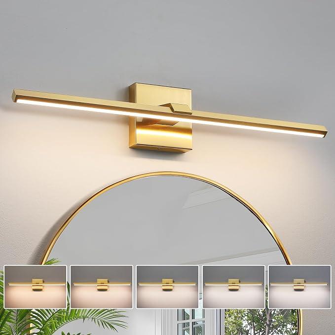 CCYCOL Gold LED Bathroom Vanity Light 24 Inch 18W Dimmable 5CCT Bathroom Lighting Fixtures Over Mirror Modern Brushed Gold Vanity Lights Bar for Bathroom Mirror Cabinets Bedroom