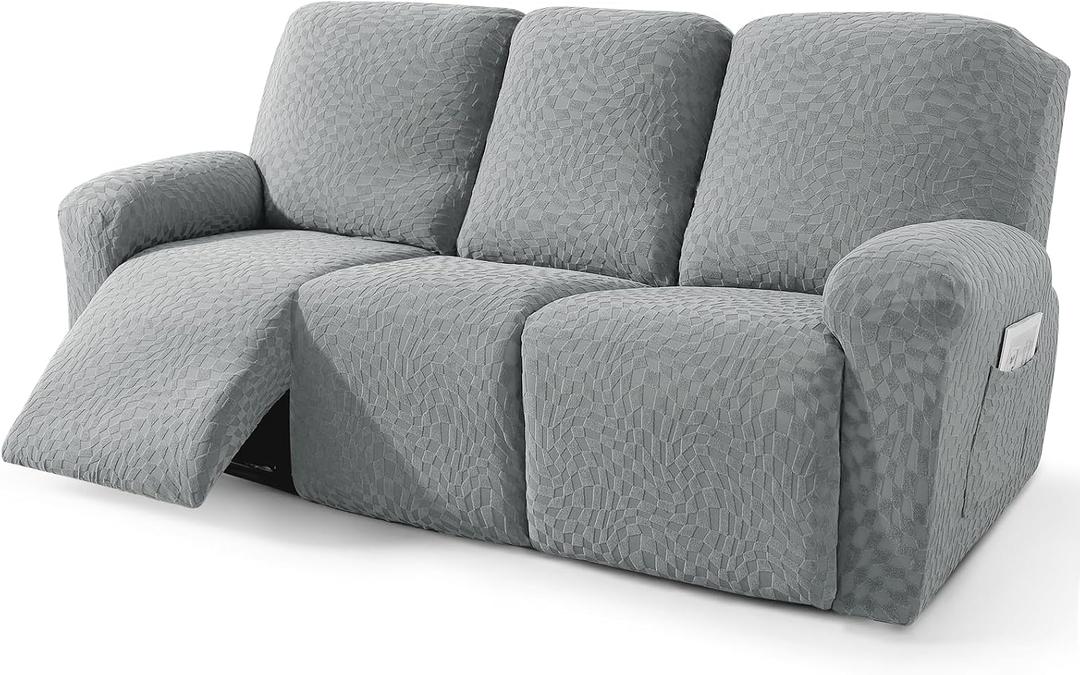 2026 Sofa Recliner Cover 5-Piece (69"-91") Super Soft Recliner Couch Covers with Big Pocket & Anti Slip Ties Stay in Place, Stretch Lazy Boy Reclining Couch Sofa Slipcover Durable Washable, Light Grey