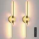Battery Operated Wall Sconce Set of 2,Gold 23.6" 3000K-6500K LED Dimmable Wall Sconces with Remote Control,Wireless Wall Light USB Rechargeable for Bedroom Hallway Living Room Background Wall Lighting