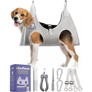 Dog Grooming Hammock Harness for Dogs & Cats with Pet Nail Clipper Trimmer - Cat Hanger Sling for Trimming Clipping Nails- Dog Hammock Restraint Bag for Small Medium Large pet  Grey L  (L ( Legs Distance : 8-16" / Max W65lb ))