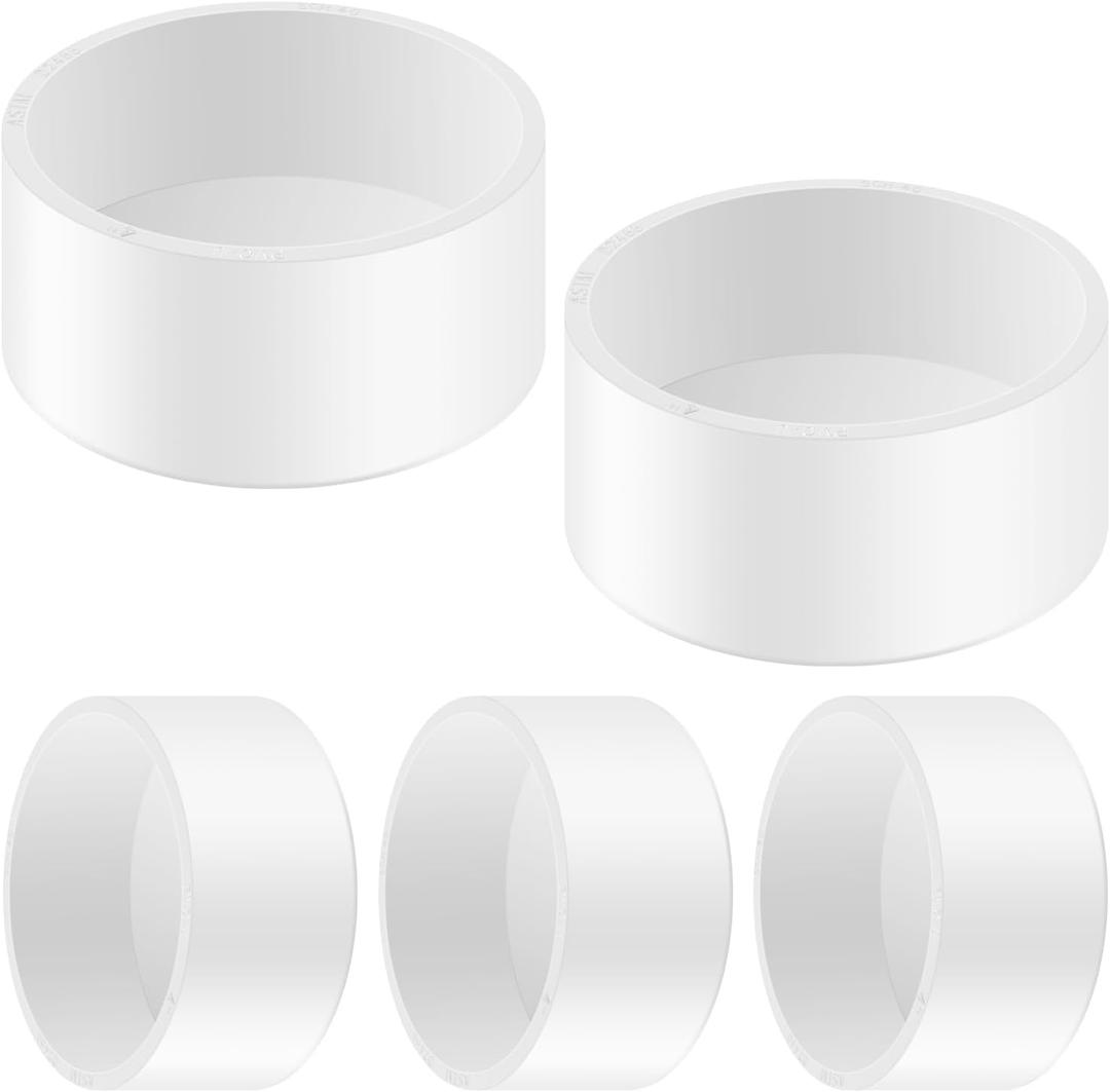 5 Packs 4 Inch PVC Pipe End Cap, White