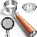 58mm Bottomless Portafilter 2 Ears - Fits Breville Oracle, Oracle Touch, Dual Boiler BES980XL BES990BSS BES920XL-Not for E61 groupheads-with Double Shot Filter Basket & Walnut Handle