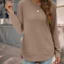 Womens Sweatshirt Crewneck Long Sleeve Shirts High Low Tops Curved Hem (Brown, XXL)