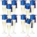 Funnymoom 12 Pack 2026 Graduation Disposable Champagne Flutes Set 4.5 oz Plastic Grad Glasses and Mini Graduation Caps with Tassels for Cocktail Toasting Grad Party Favor (Blue)