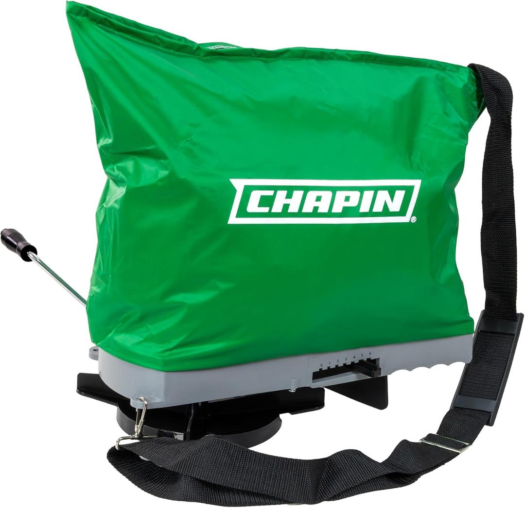 Chapin 84700G Spreader, Lawn and Garden, 25Lbs, Grass Seed, Fertilizers, Granular Material, Handheld, Bag Seeder, Waterproof, 6 Settings, Enclosed Gears, Rear Baffle, Adjustable Gravity Flow