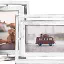 Egofine 2 Pack 4x6 Rotating Floating Picture Frames,Double-Sided Display with HD Glass Front Wooden Distressed Frame for Vertical or Horizontal Tabletop Display, White