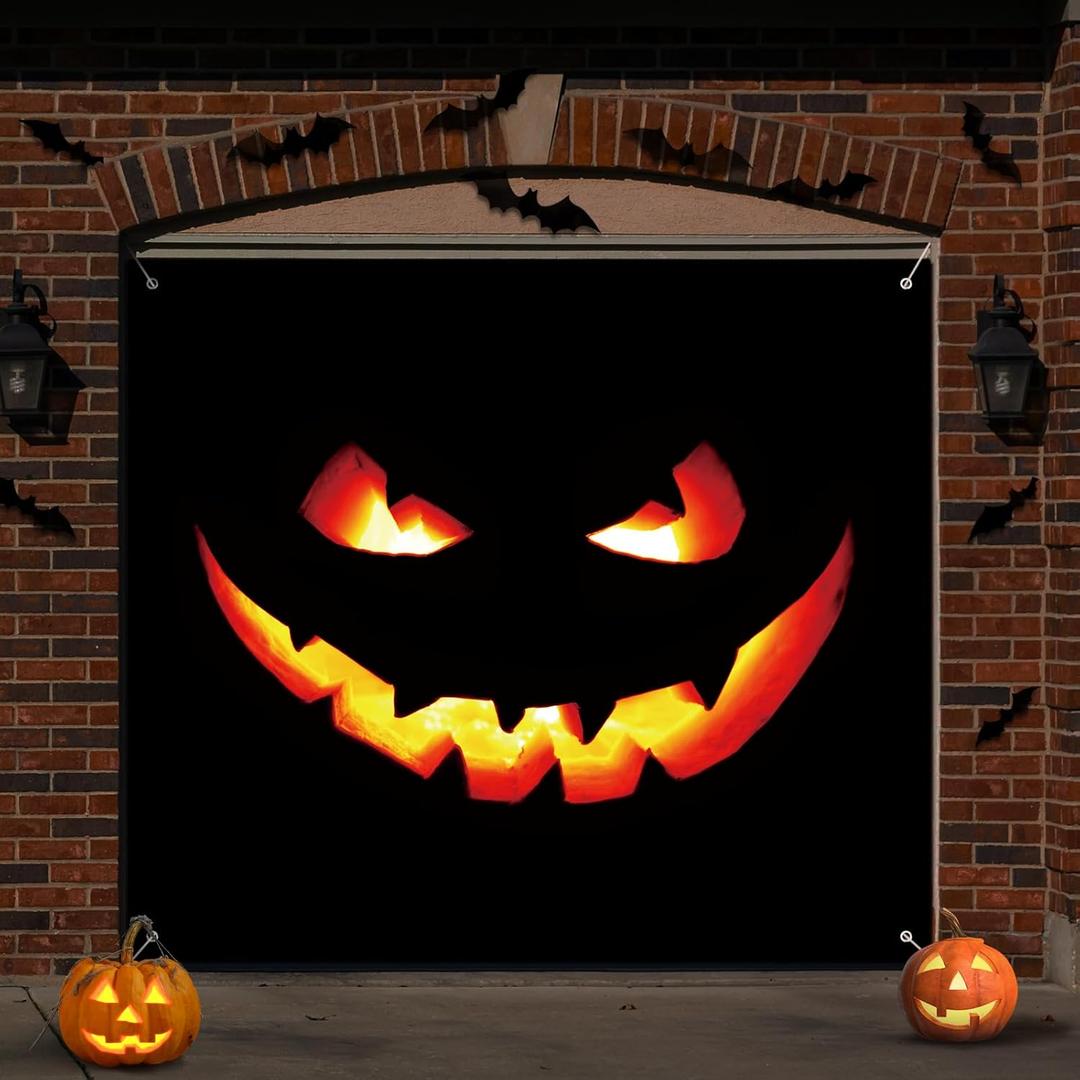 Halloween Garage Door Banner Pumpkin Large Hanging Backdrop Garage Door Cover Halloween Wall Decorations for Outdoor Indoor Holiday Party Wall Home Window Yard(7 x 8 ft,Pumpkin)