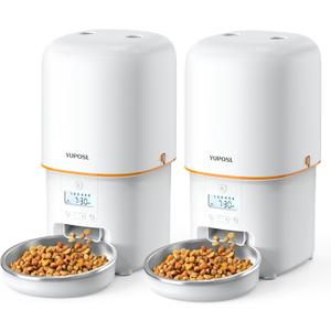 Automatic Cat Feeder for 2 Cats - 2 Pcs 4L Cat Food Dispenser Easy to Use, Timed Automatic Pet Feeder, 180-day Battery Life, 1-6 Meals Dry Food Programmable Portion Control Also for Dogs (White)