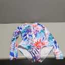 Zando Long Sleeve Rash Guards Long Sleeve Bathing Suit Athletic Rashguard One Piece Swimsuit Women Tummy Control Surfing Swimsuits UV Protection Swim Shirt Floral Swimwear 1 Watercolor Flower 4-6