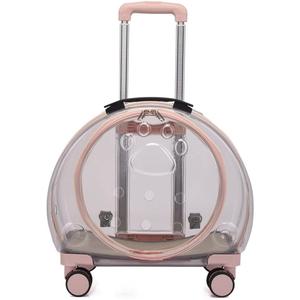 Pet Travel Backpack Carrier with Wheels, Dog Pram Carrier Pet Cat Backpack for Small Dogs, Breathable Multifunctional Cat Dog Transport Box Pet Stroller with Large Space (Color : Pink A)