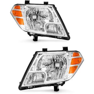 for 2009-2021 Nissan Frontier 4door Headlights Assembly Chrome Pair | OE 26060ZL40A, Halogen, W/O bulbs, IP67, Plug & Play, amber reflector