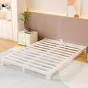 4 Inch White King Size Bed Frame, Metal King Bed Frame with Round Corner Design, No Box Spring Needed, Heavy Duty Steel Platform Support, Baby & Pet Friendly, Anti-Slip Baffles, Noiseless