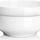 DOWAN Serving Bowls, 9.5" Large Salad Bowls for Entertaining, Side Dishes, Pho, Pasta, Centerpiece Bowls for Dinner Parties, Kitchen Decor, Microwave & Dishwasher Safe, White