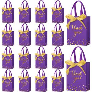 Kolldenn 36 Pack Small Thank You Gift Bags with Handles 5.9 x 4.3 x 2.4 Inches Wedding Favor Bags with Bow Ribbon Graduation Candy Goodie Gift Bag Bulk for Wedding Birthday Bridal Shower(Purple)