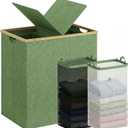 efluky Laundry Hamper with Lid, Double Laundry Basket with 2 Removable Bags, 2 Section Laundry Bin with Bamboo Handles for Bathroom, Bedroom & Laundry Room, 140L (36.9 Gallon) Sage Green, 140L Dual
