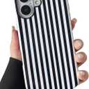 Compatible with iPhone 16 Case Cute Aesthetic Striped Phone Case for Women Girl Shockproof Slim TPU and Hard PC Protective Cover (Black)