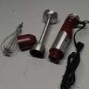 3- in-1 Immersion Hand blender, Powerful MOTOR & Stainless Steel Stick Blender, 4 Sharp Blades with Whisk, Milk Frother Attachments (Red)